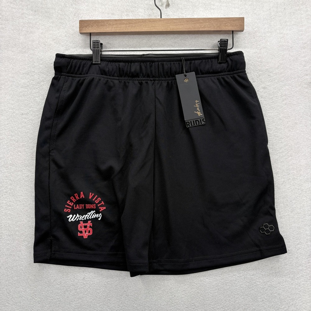 RUDIS Shorts Womens Medium Black Sierra Vista Wrestling Mesh Athletic 8" Gym NWT